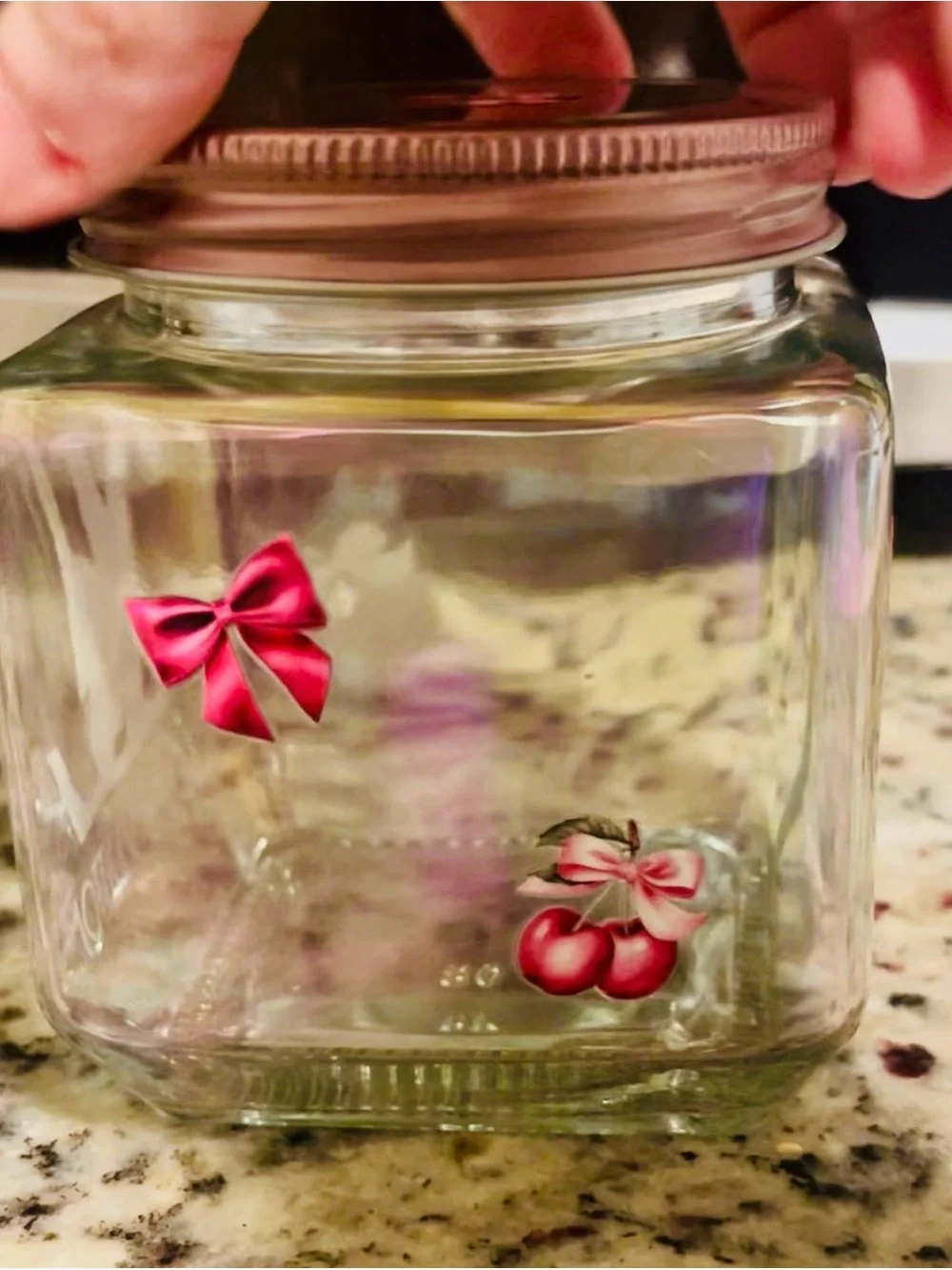 Iridescent Glass Jar Custom Decorated With Lid